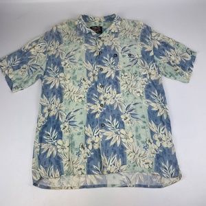 Vintage Hang Ten Mens Size L Hawaiian Surf Shirt Floral Pattern Rayon